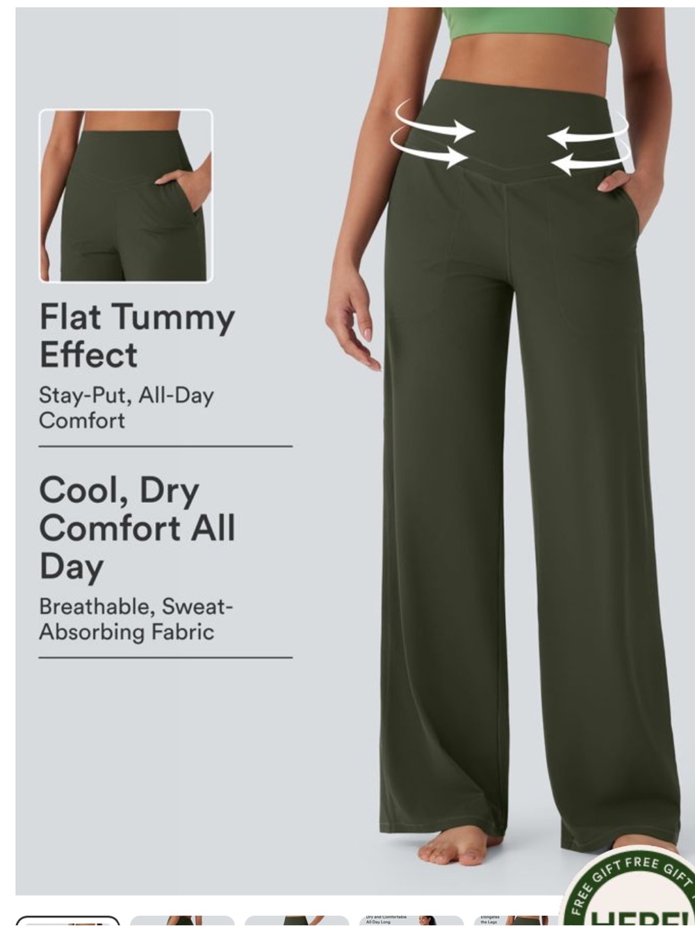 HALARA Wide-Leg High-Waist Yoga Pants in Olive Green